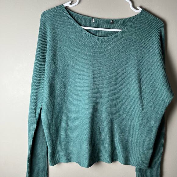 Peruvian Connection Sz Medium Boat‎ Neck Ribbed Crewneck Sweater Teal Women's - Picture 2 of 7